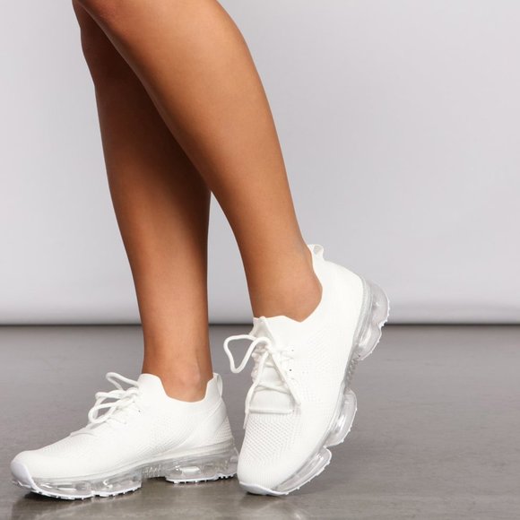 NEW🔥White Lace-Up Stretch Knit Clear Bubble Air Cushion Sneaker Running/Walking - Picture 2 of 10
